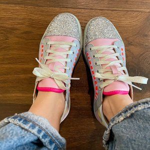 Sophia Webster Riko Glitter Cap-Toe Sneakers, Pink